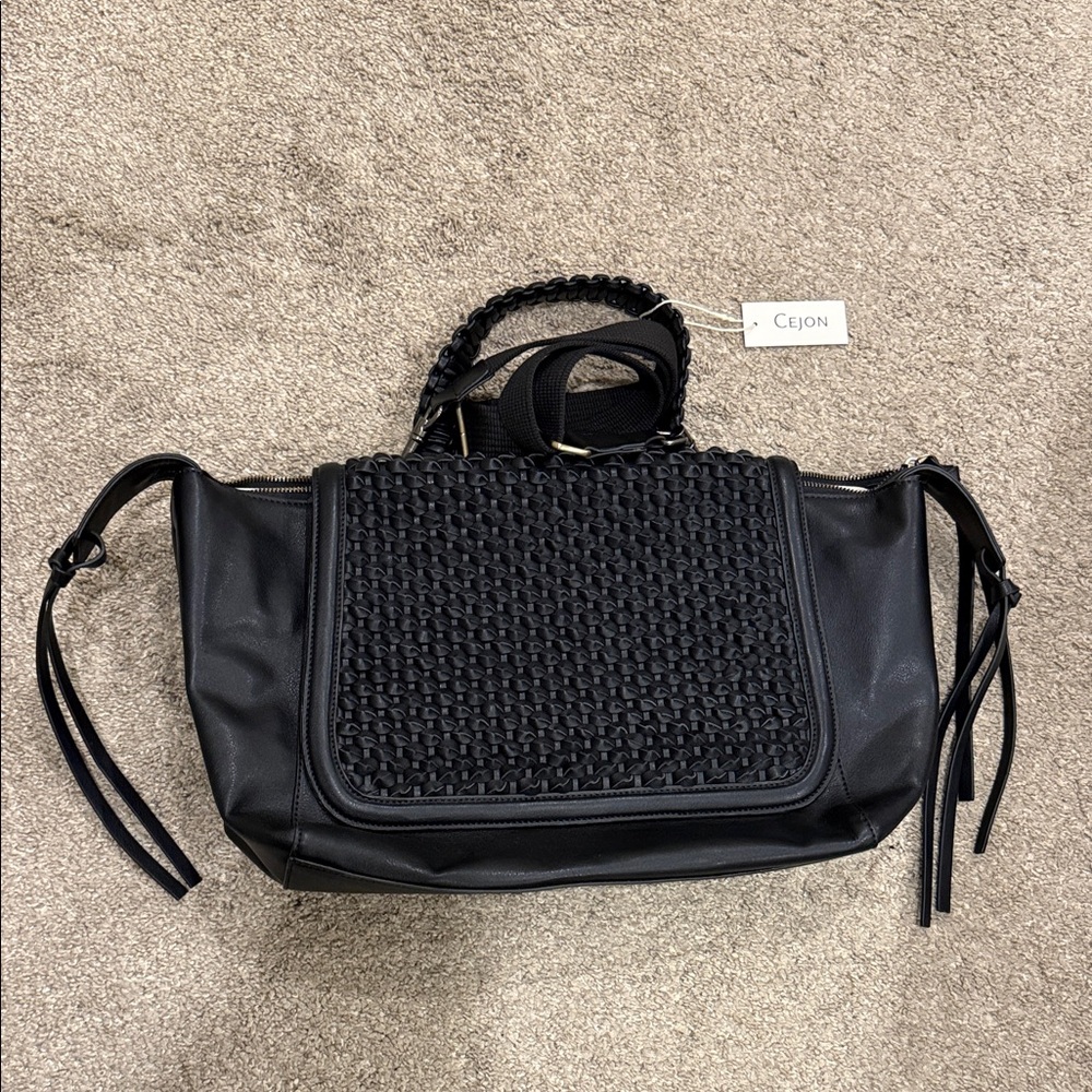 Cejon Elegant Black Woven Shoulder Bag